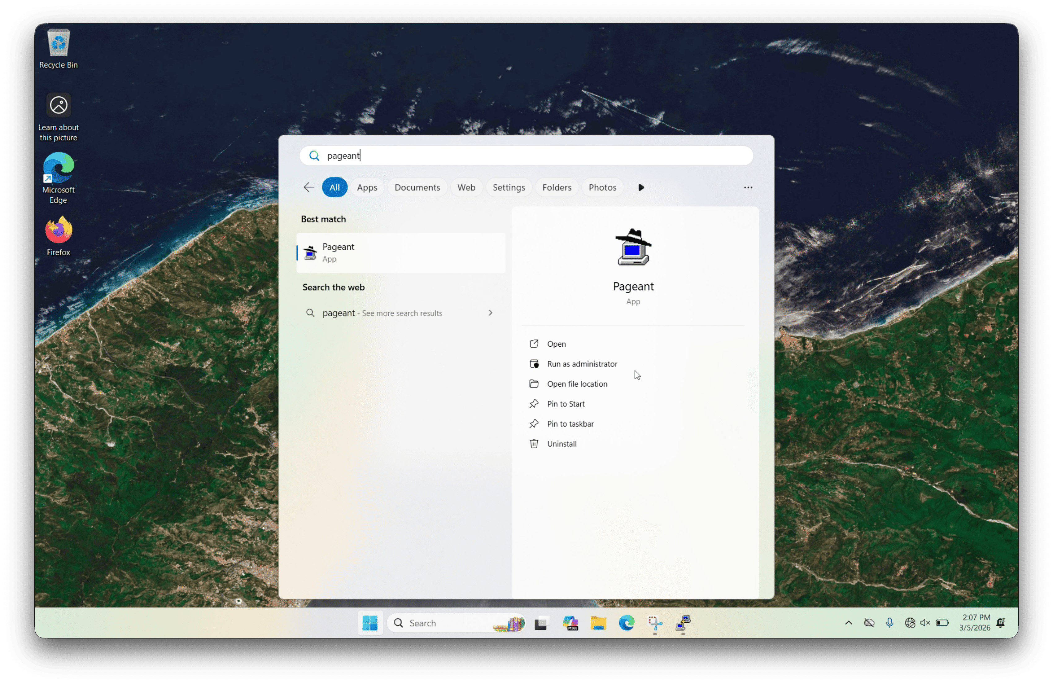 Open Pageant from the Start menu